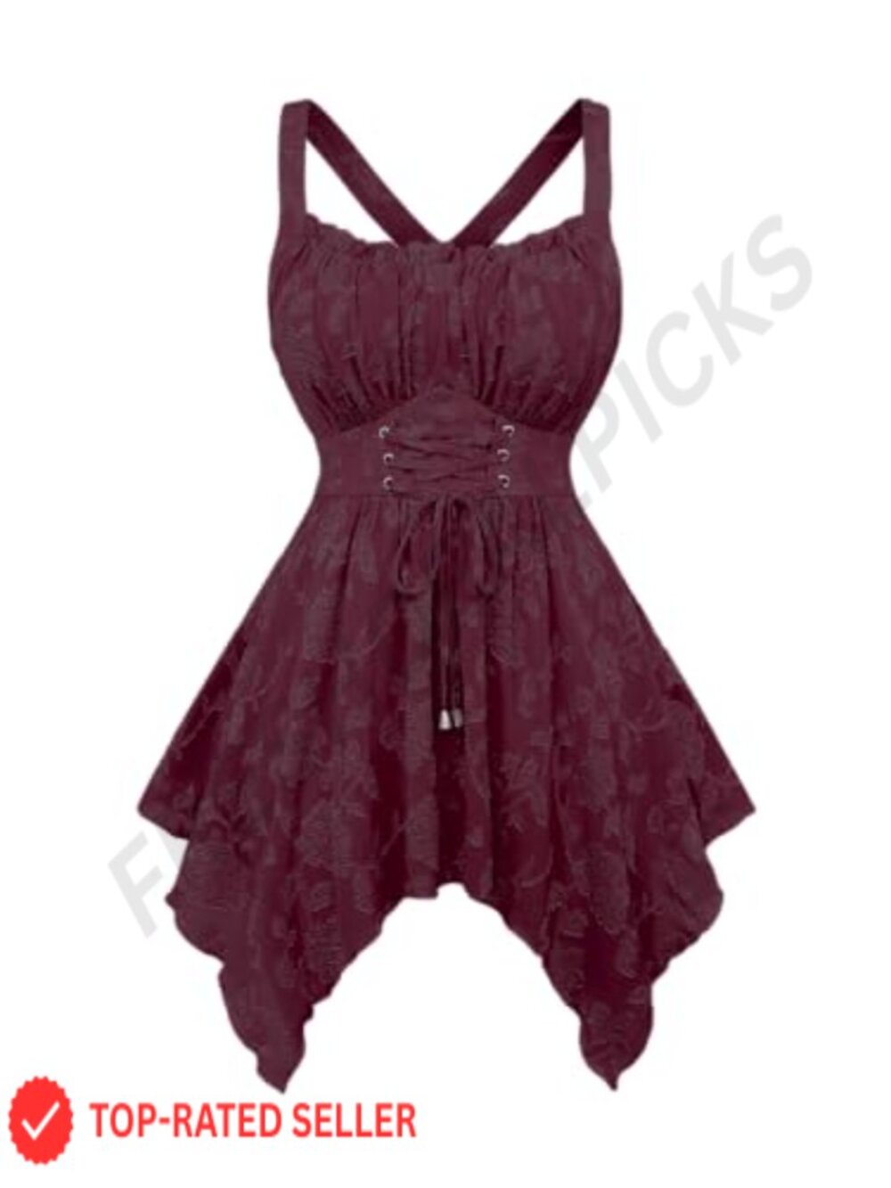 Plus Size Floral Jacquard Lace-Up Sleeveless Handkerchief Hem Tank Top